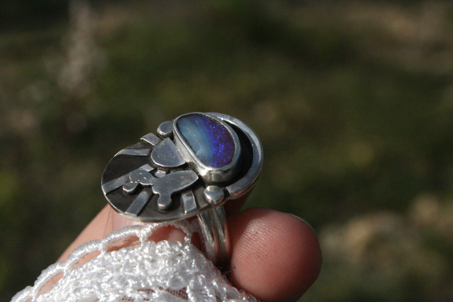Blue boulder opal ring (size 7)