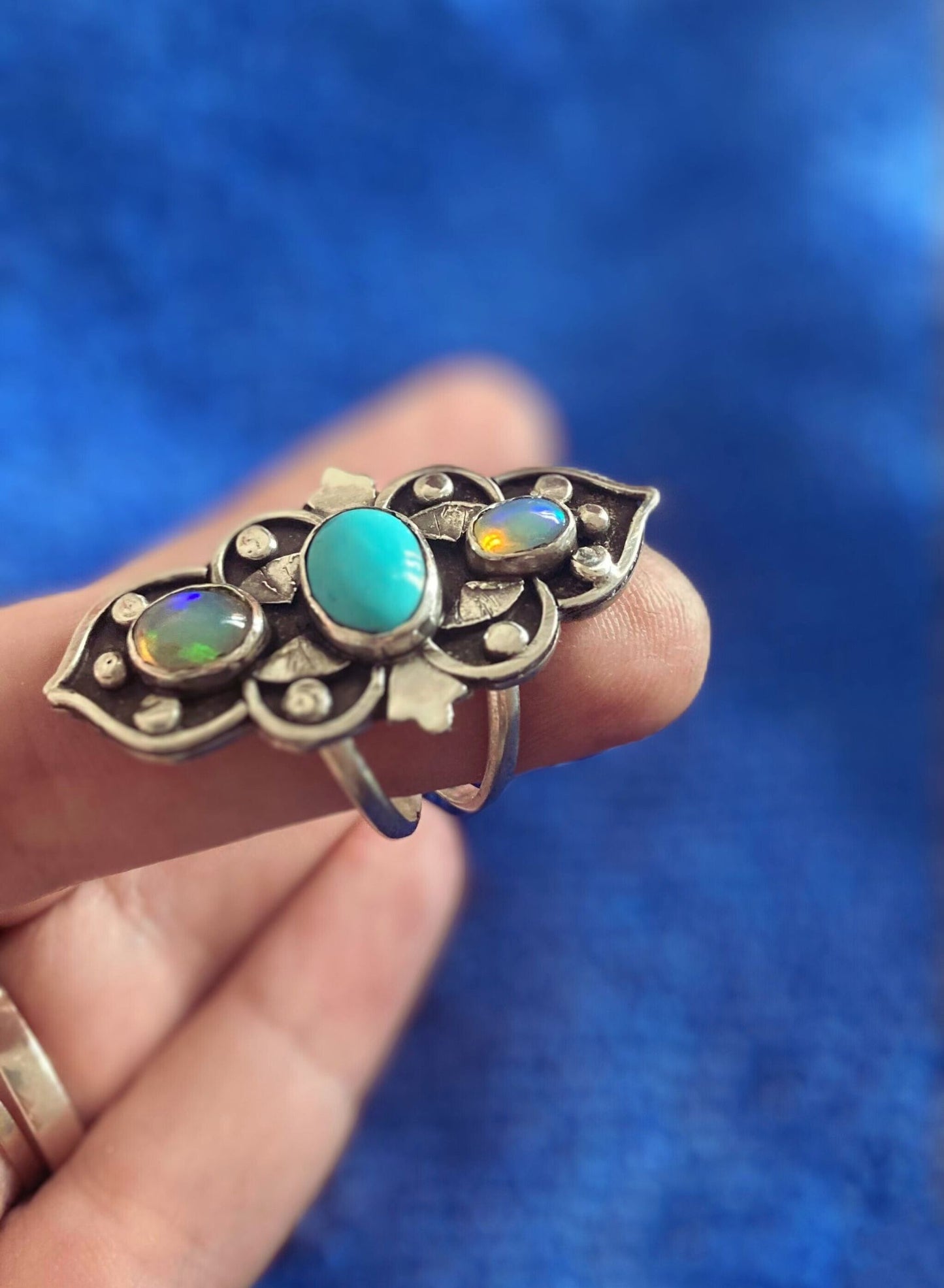 Oapal & turquoise silver ring (size 8)