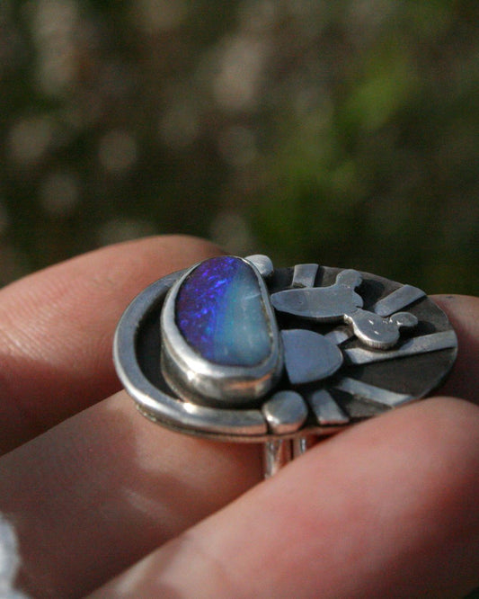 Blue boulder opal ring (size 7)