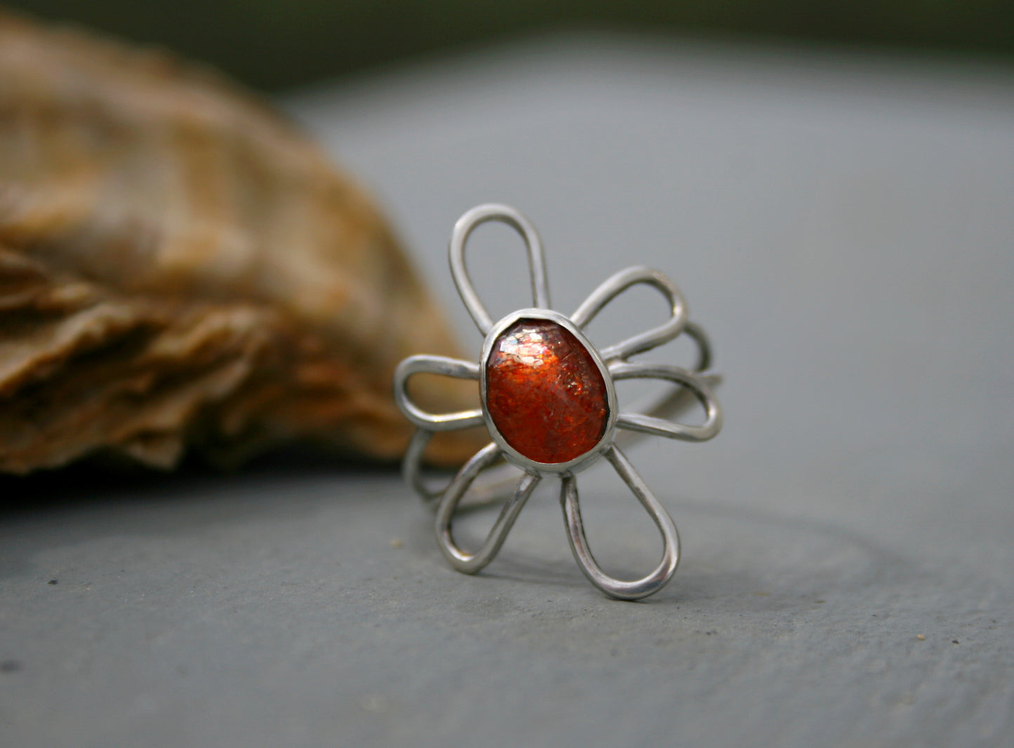 Daisy silver ring (sunstone, size 9 1/2)