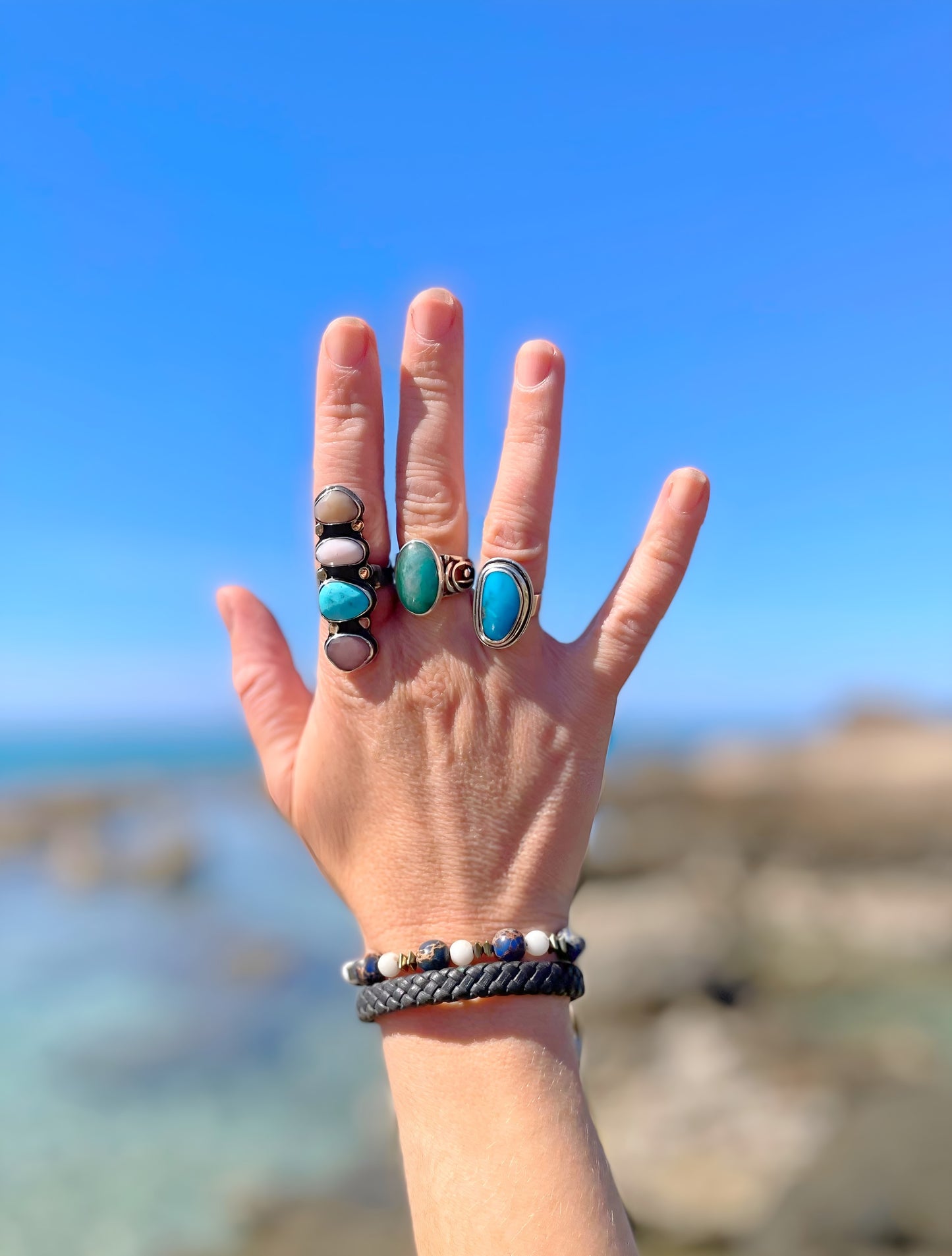 Mermaid ring (opals, turquoise, size 9)