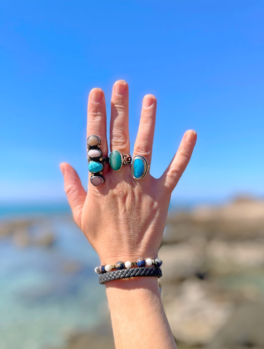 Mermaid ring (opals, turquoise, size 9)