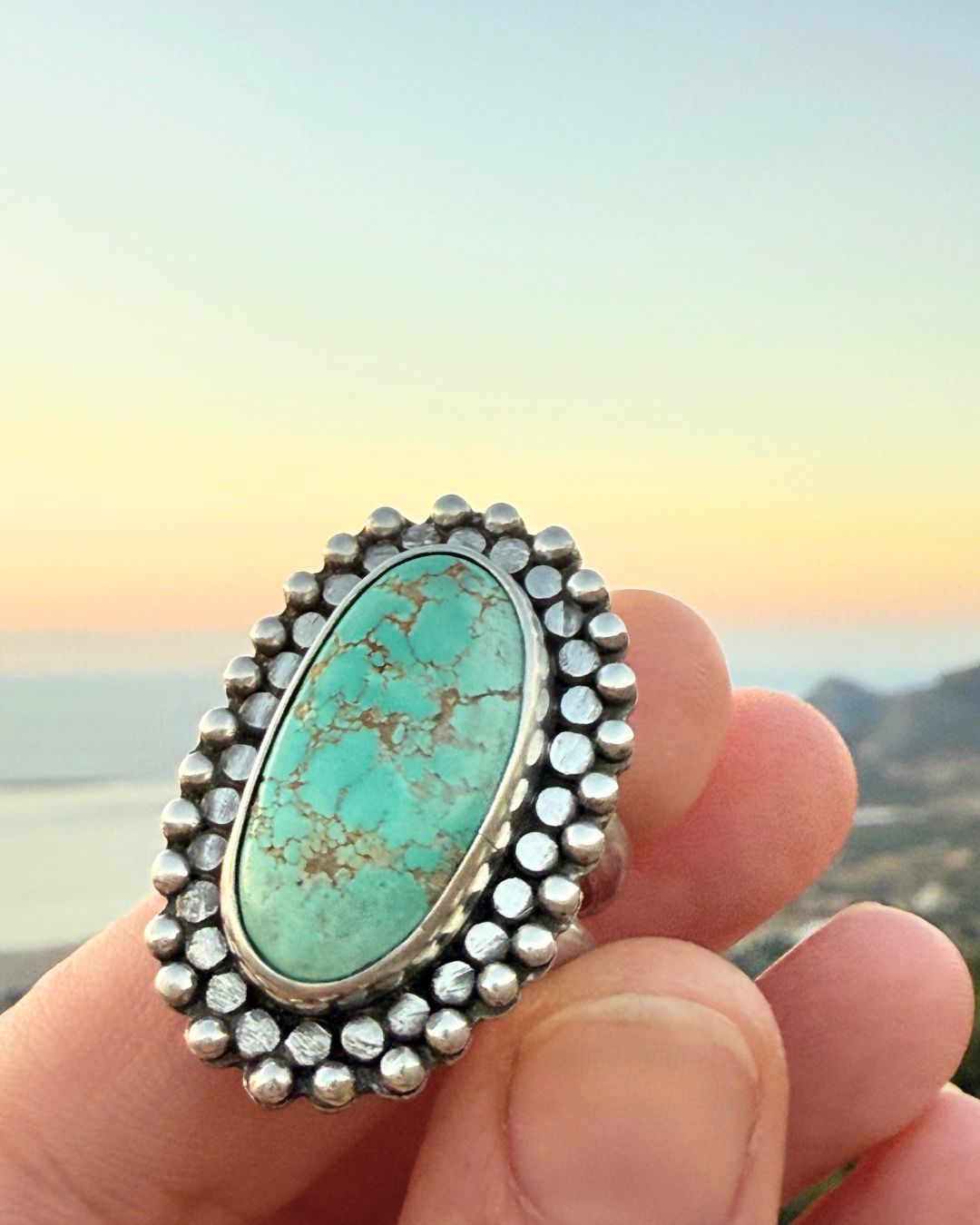 Natural Carico Lake turquoise ring - size (8-9)