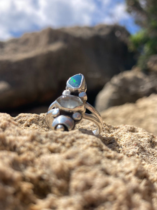 Opal aquamarine ring (size 7)