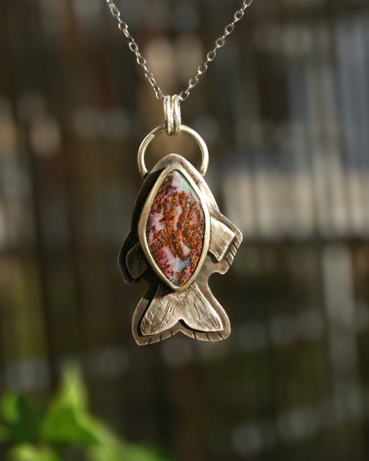 One of a kind Boulder opal fish necklace - (16in)