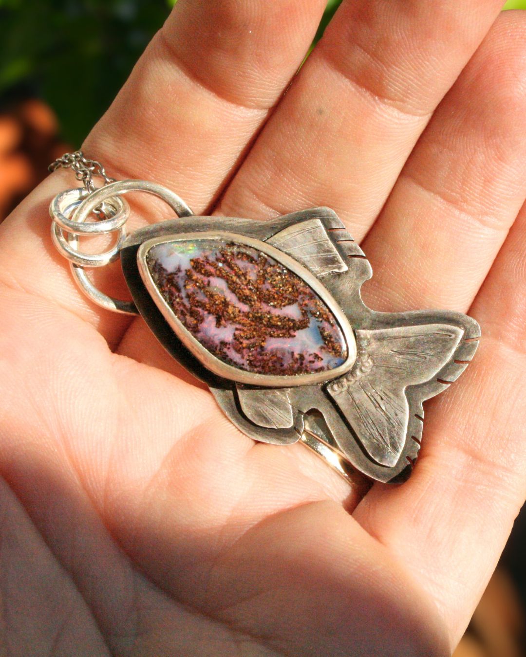 One of a kind Boulder opal fish necklace - (16in)