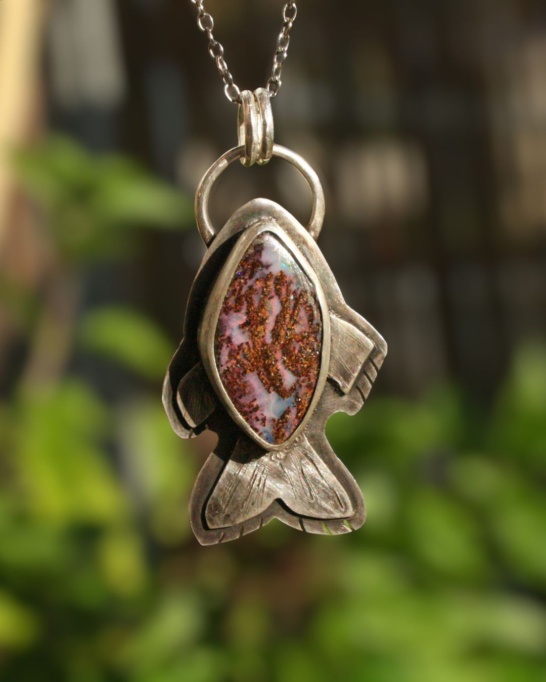One of a kind Boulder opal fish necklace - (16in)