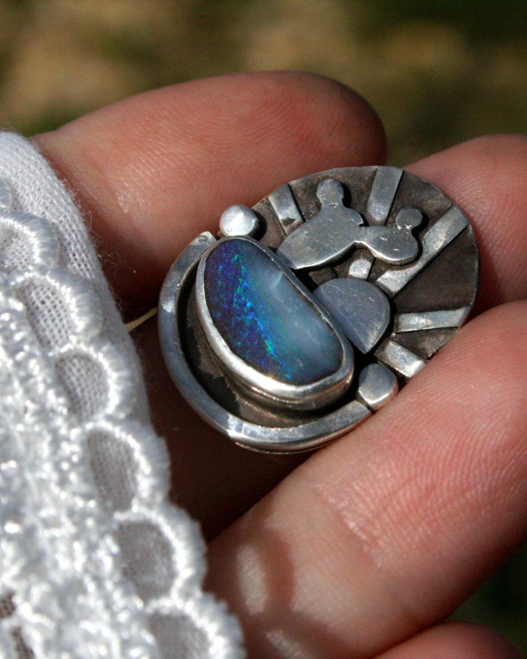 Blue boulder opal ring (size 7)