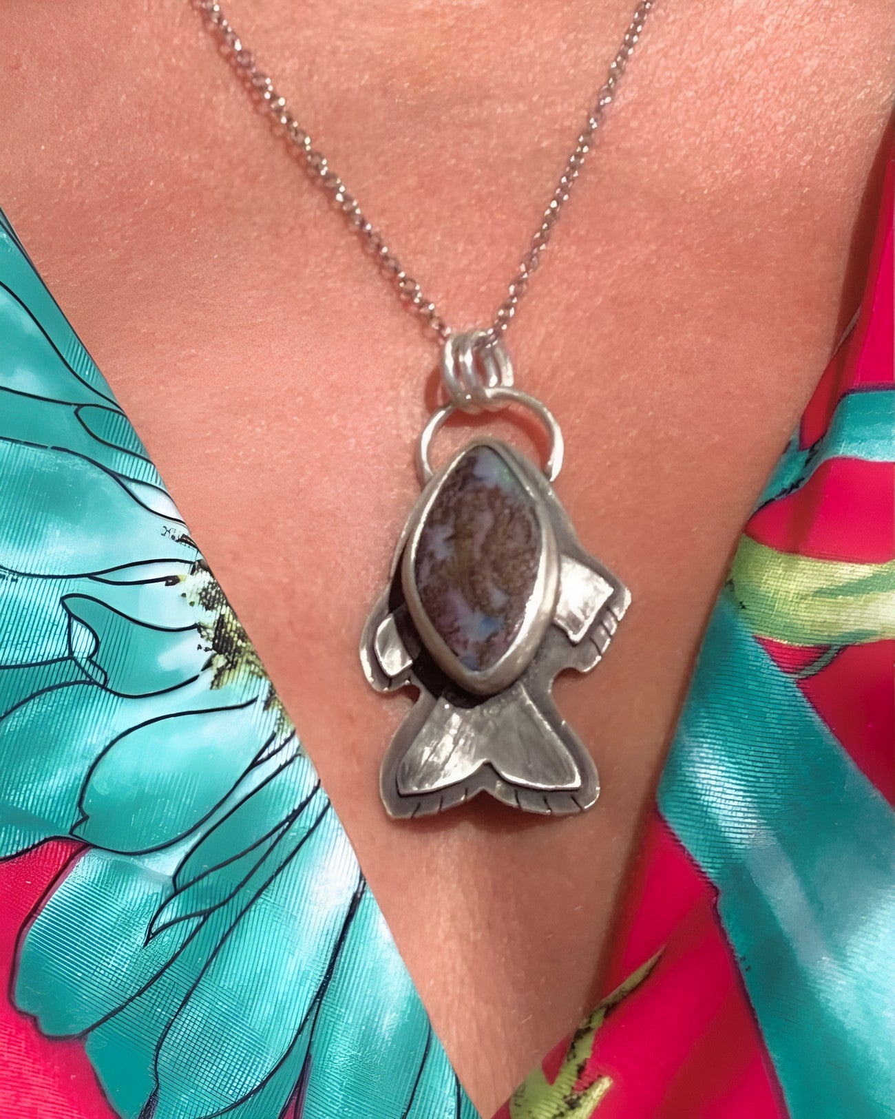 One of a kind Boulder opal fish necklace - (16in)