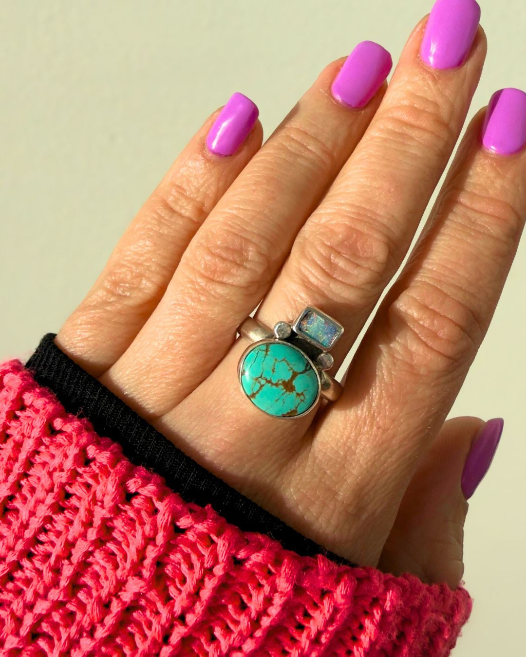 Opal & Turquoise ring - size 8
