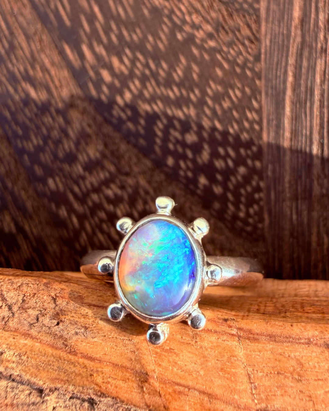 Natural Lightning Ridge opal ring - size 53