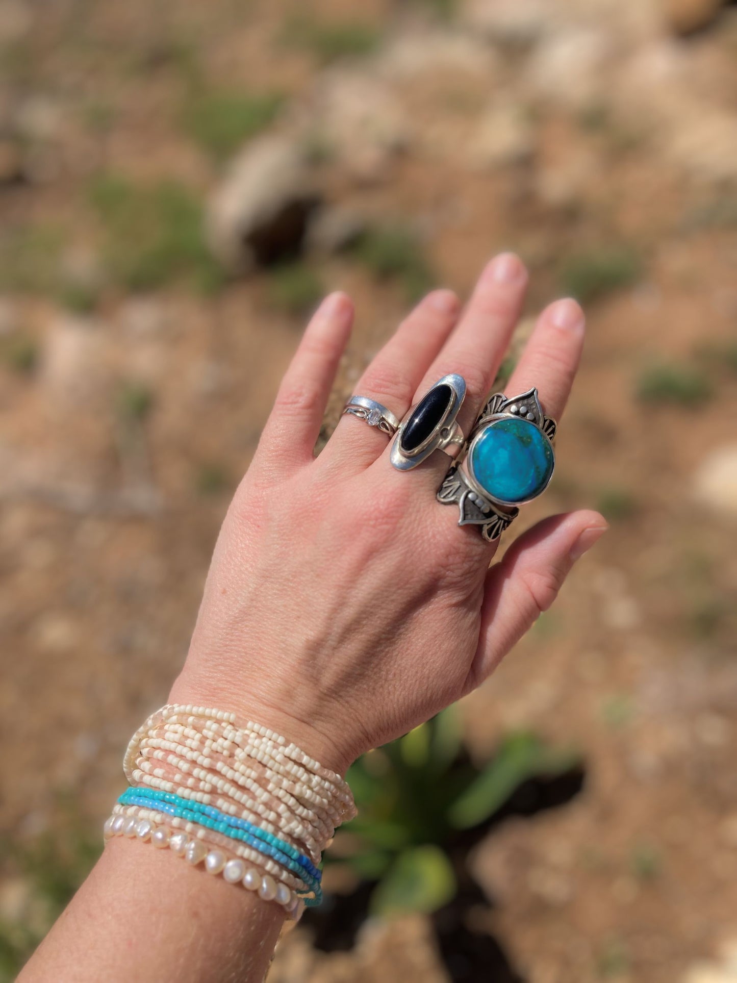 Blue peruvian opal ring - lotus (size 8,5)