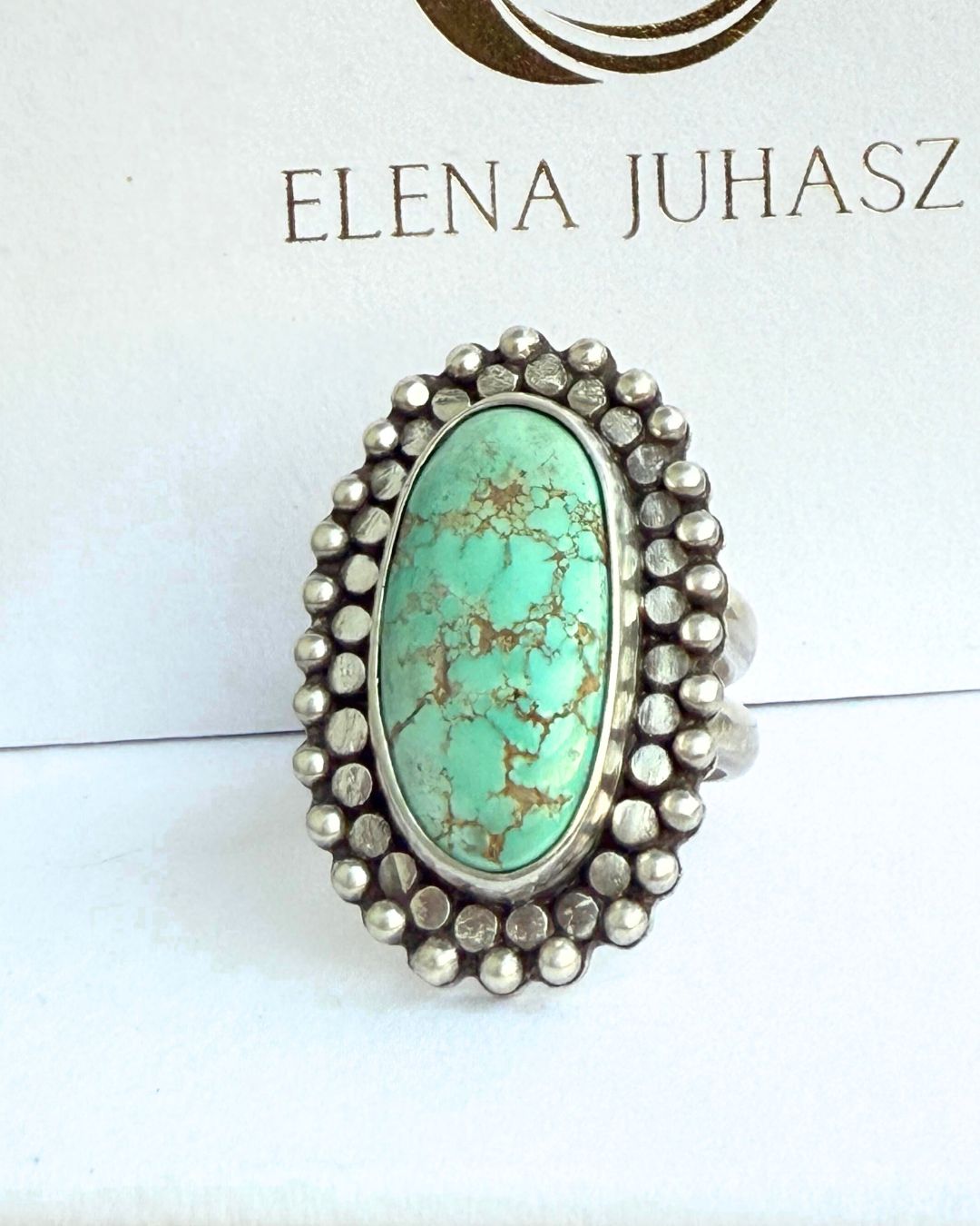 Natural Carico Lake turquoise ring - size (8-9)