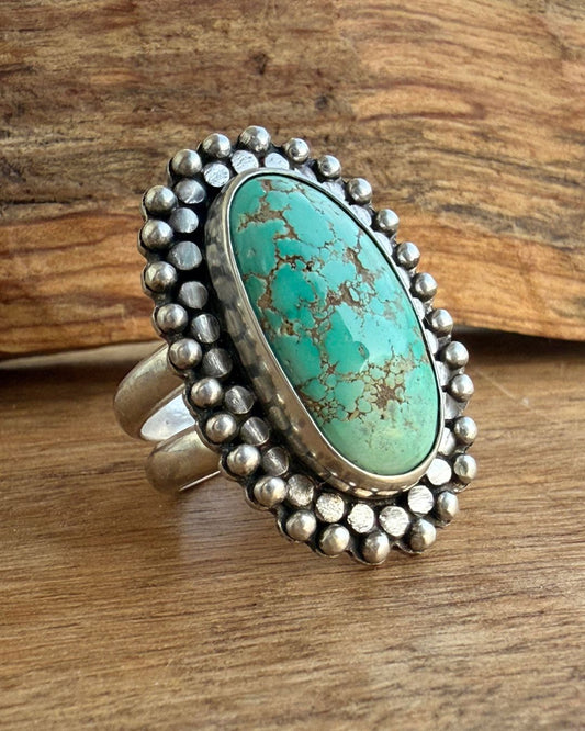 Natural Carico Lake turquoise ring - size (8-9)