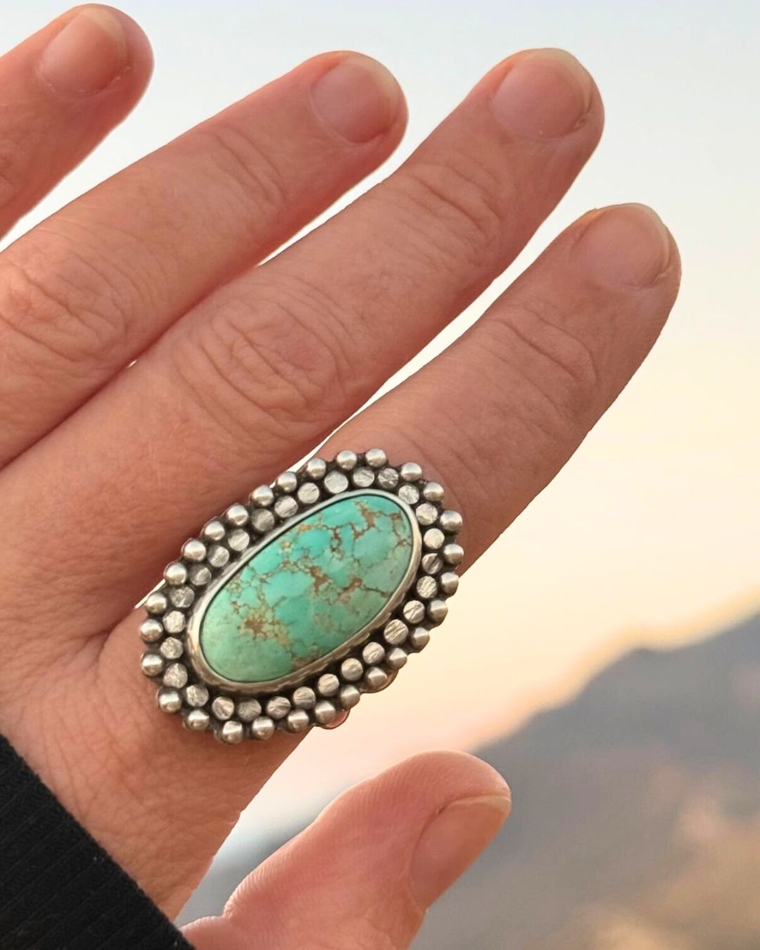 Natural Carico Lake turquoise ring - size (8-9)