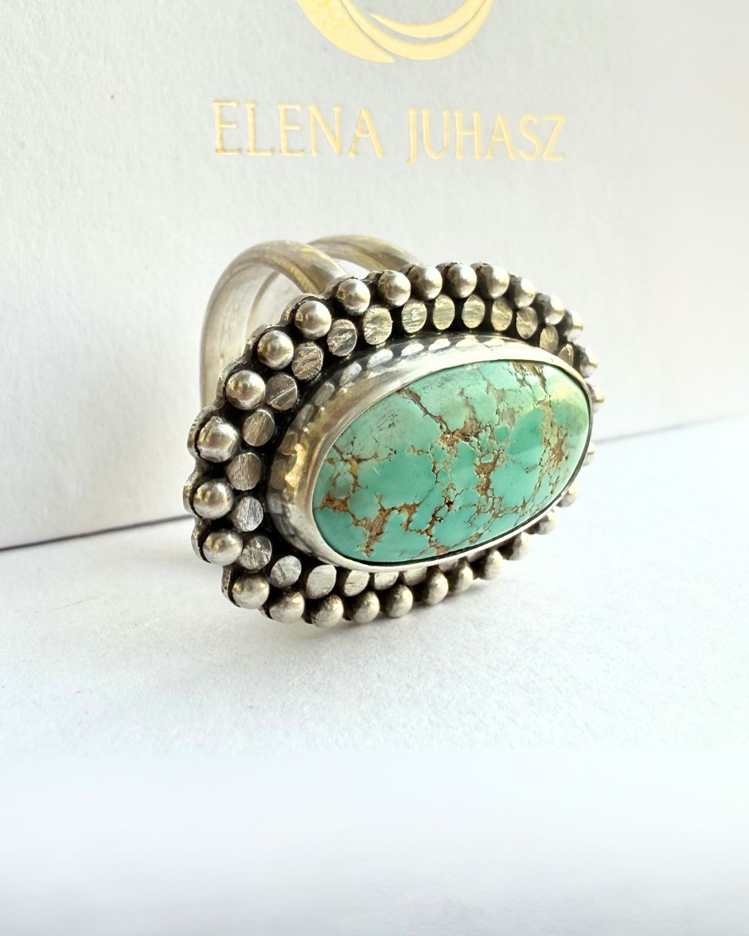 Natural Carico Lake turquoise ring - size (8-9)