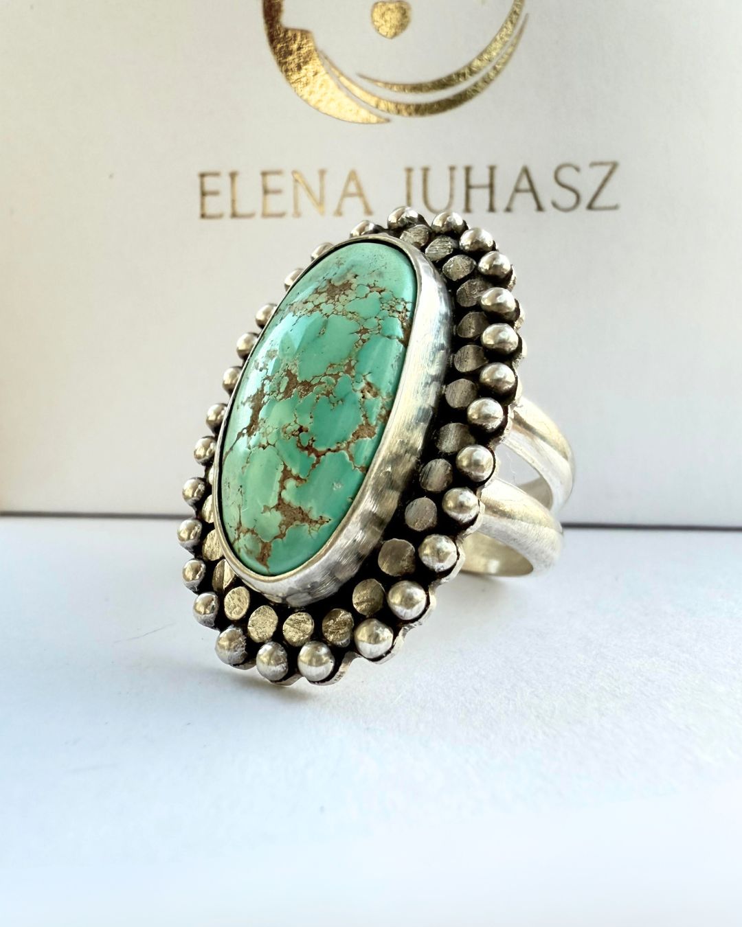 Natural Carico Lake turquoise ring - size (8-9)