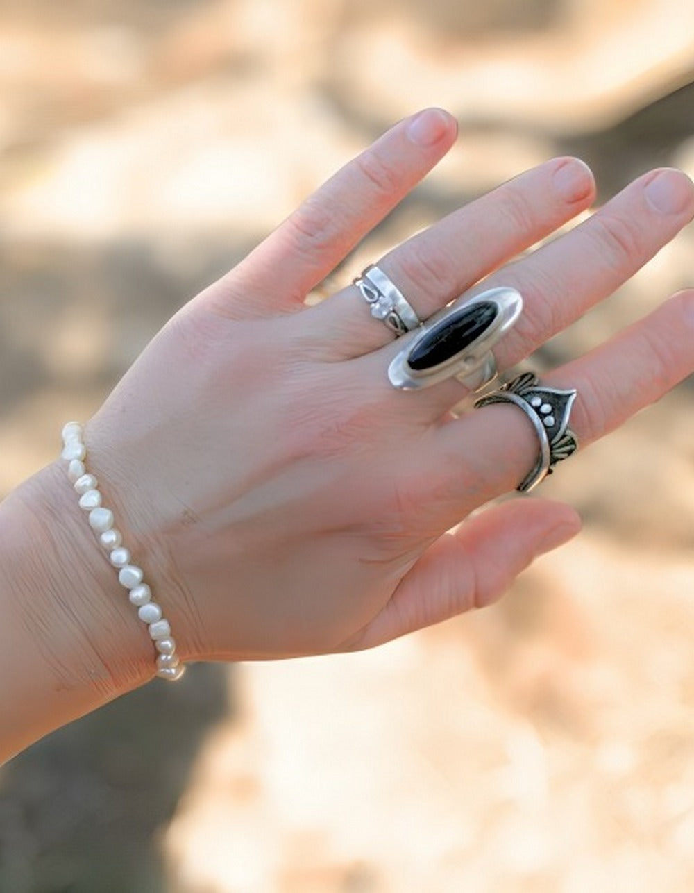 Blue peruvian opal ring - lotus (size 8,5)