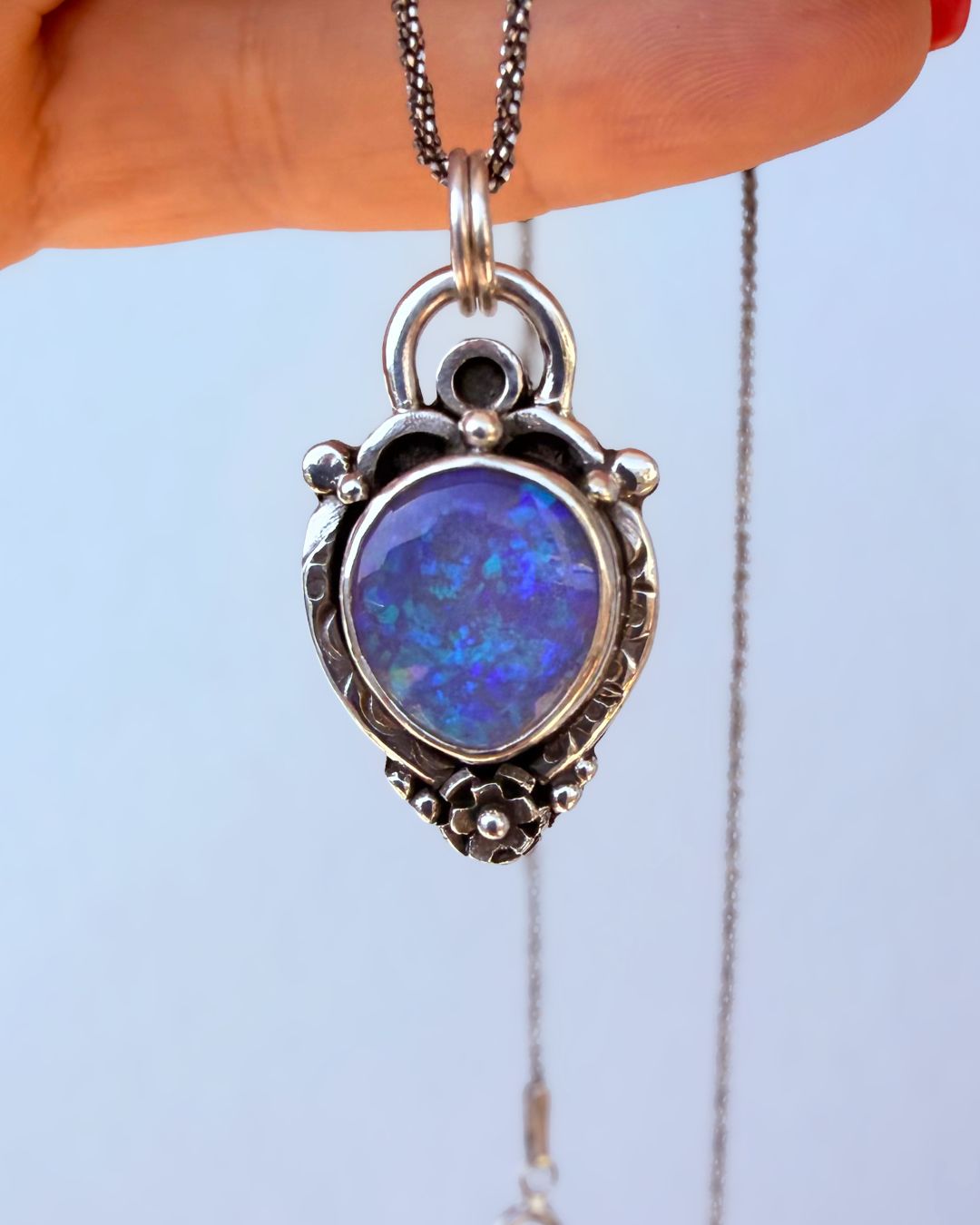 Violet fire opal necklace