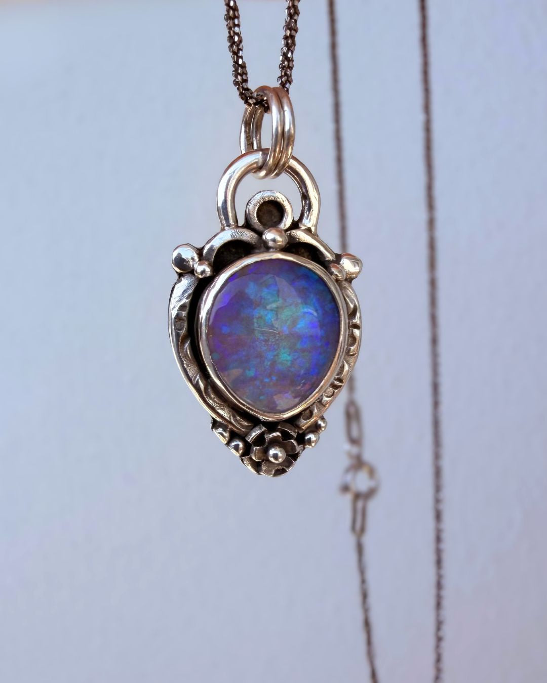 Violet fire opal necklace