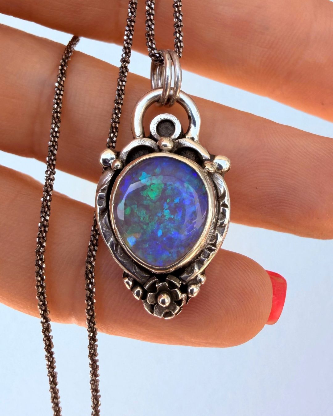 Violet fire opal necklace
