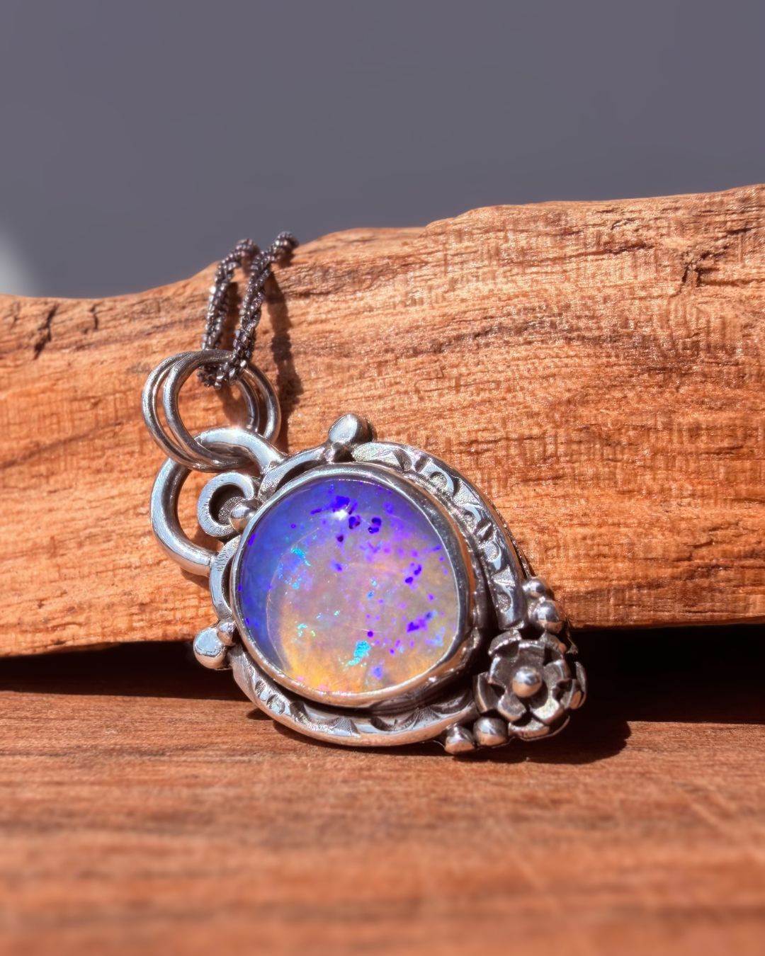 Violet fire opal necklace