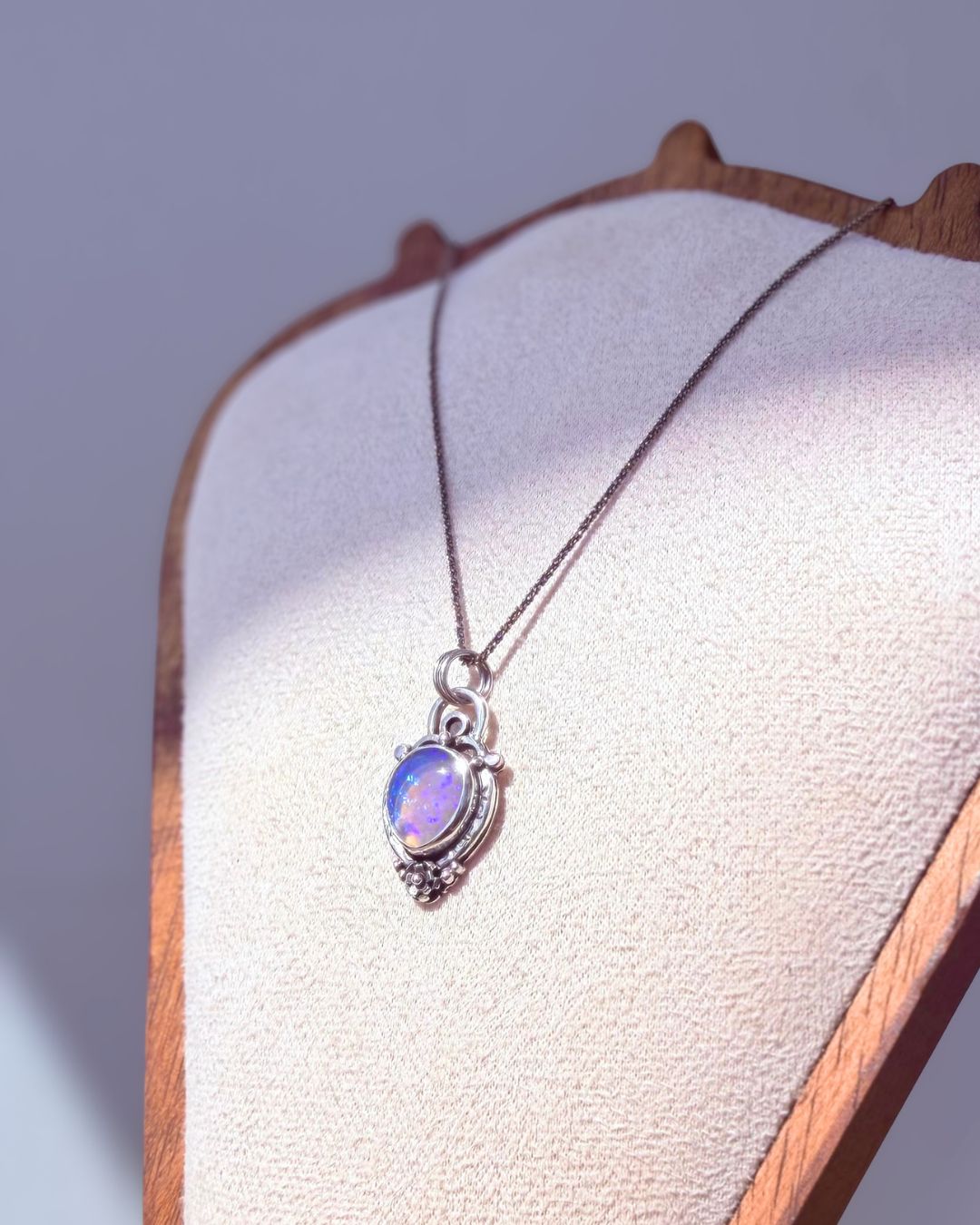 Violet fire opal necklace